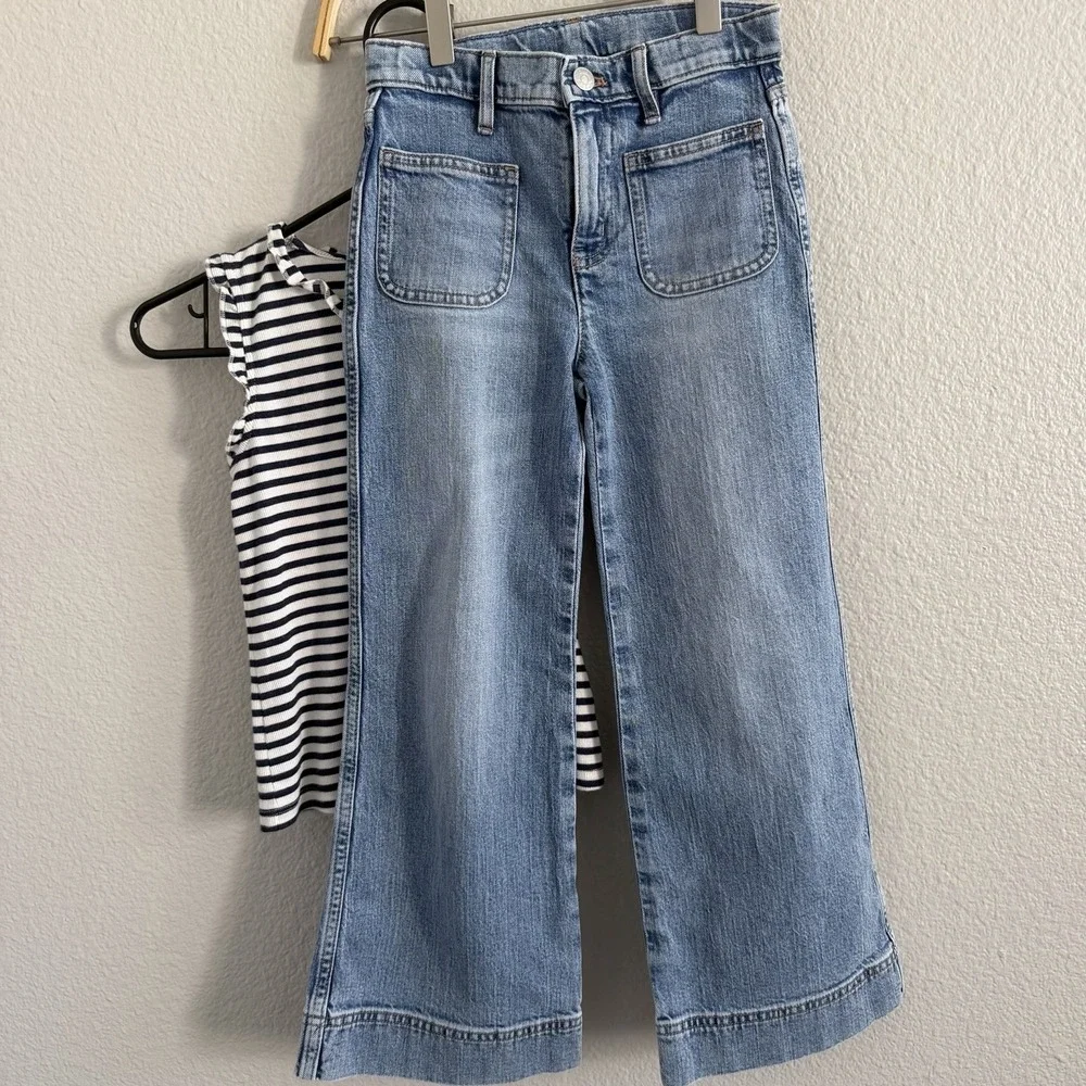 Crewcuts Girls Size 8 Denim Wide-leg Jeans Top Lot Bundle Striped Ruffle Top